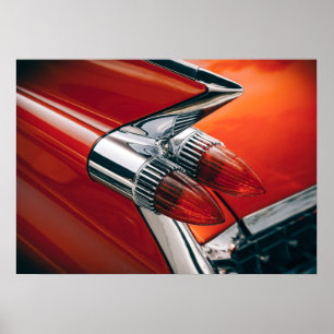 Klassieke cardillac Tail Fin Auto Red Car Poster A