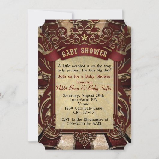 Klassieke Carnaval Circus Baby Shower Uitnodiging (Voorkant)