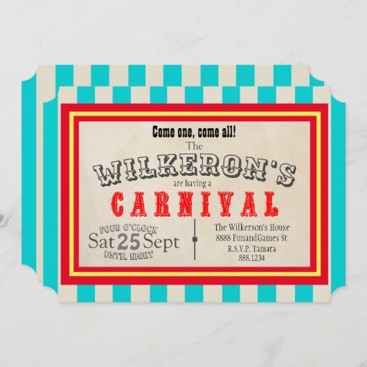 Klassieke  Carnaval Theme Party Style Stripes Kaart (Voorkant / Achterkant)