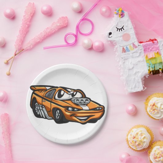 Klassieke cartoon voor spierauto - Kies achterkleu Papieren Bordje (Feest)