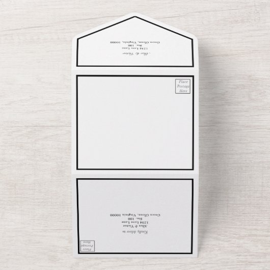 Klassieke Casual zwarte bruiloft All In One Uitnodiging (Buitenkant)