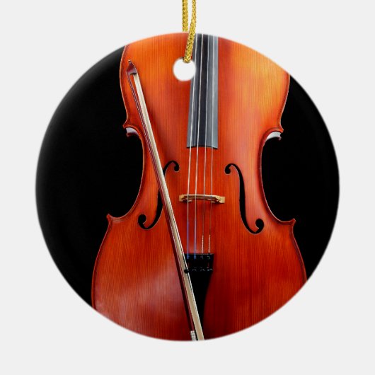 Klassieke cello op zwart keramisch ornament (Voorkant)