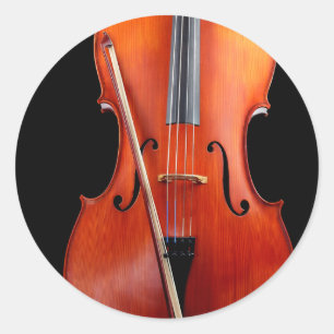 Klassieke cello op zwart ronde sticker