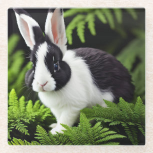 Klassieke charme: het zwarte en witte konijn glazen onderzetter