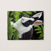 Klassieke charme: het zwarte en witte konijn legpuzzel (Horizontaal)