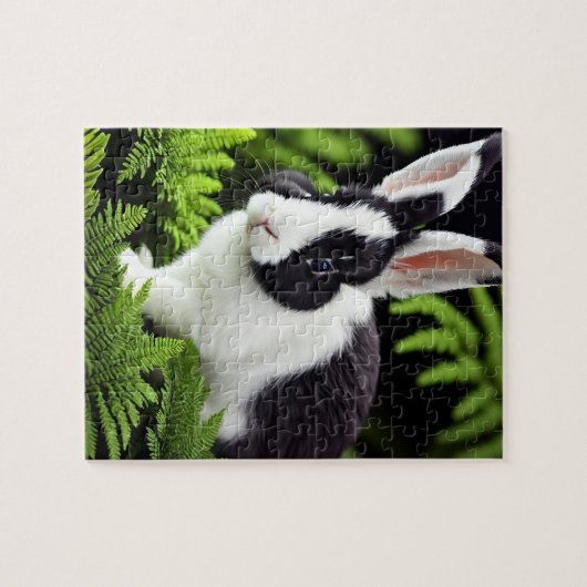 Klassieke charme: het zwarte en witte konijn legpuzzel (Horizontaal)