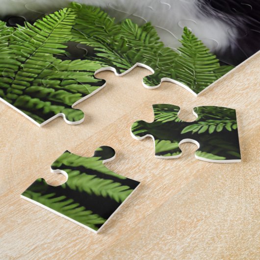 Klassieke charme: het zwarte en witte konijn legpuzzel (Zijkant)