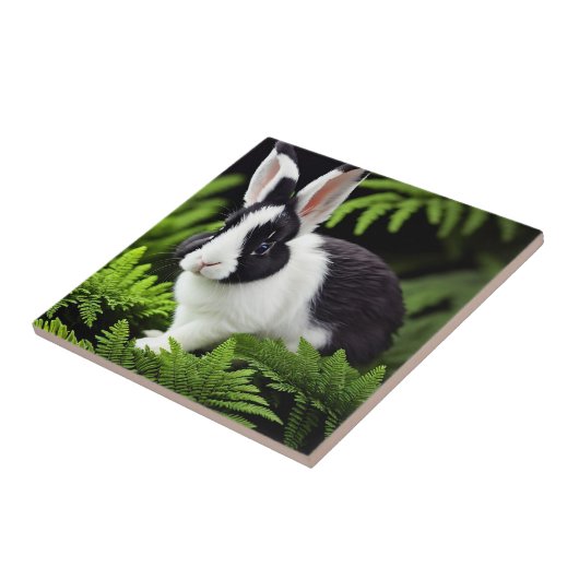 Klassieke charme: het zwarte en witte konijn tegeltje (Zijkant)