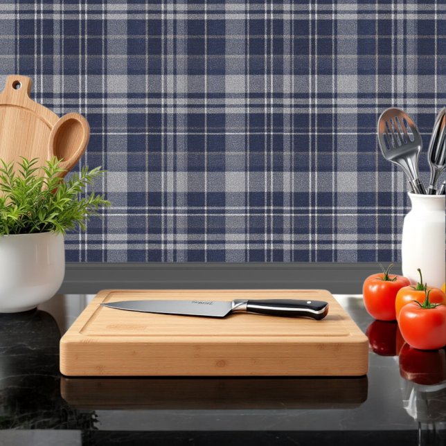 Klassieke Check Plaid Navy Blue en Slate Behang (Creator heeft geüpload)