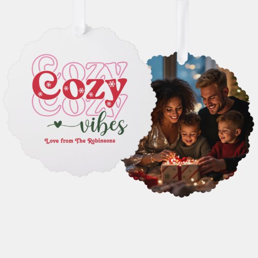 Klassieke Cheer Cozy Vibes Retro Kerstfoto Ornament Kaart (Voorkant / Achterkant)