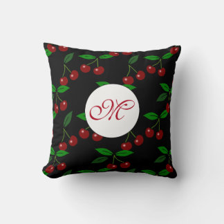 Klassieke Cherry Fruit Leaf Monogram Black Pillow Kussen