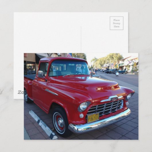 Klassieke Cherry Red Chevy Pick-up Truck op het Sh Briefkaart (Voorkant / Achterkant)