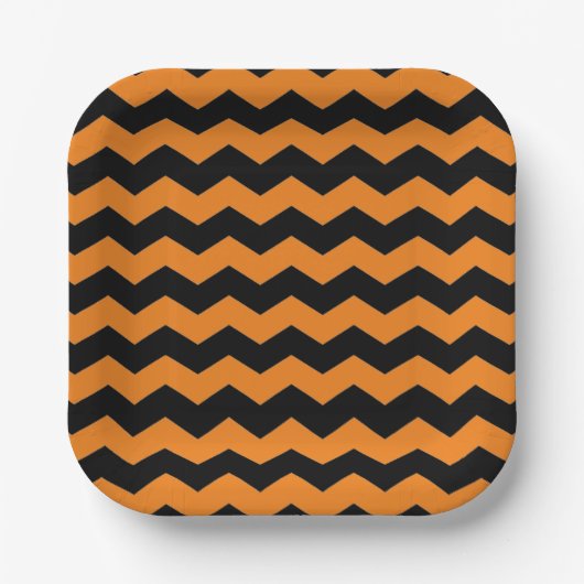 Klassieke Chevron zwarte en Oranje strepen Papieren Bordje (Voorkant)