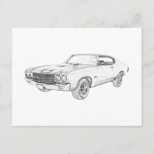 Klassieke Chevy Chevelle Musculair Zwart-wit Briefkaart