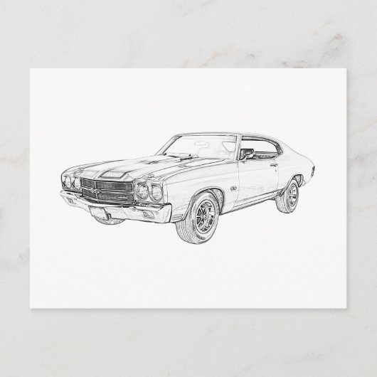 Klassieke Chevy Chevelle Musculair Zwart-wit Briefkaart (Voorkant)
