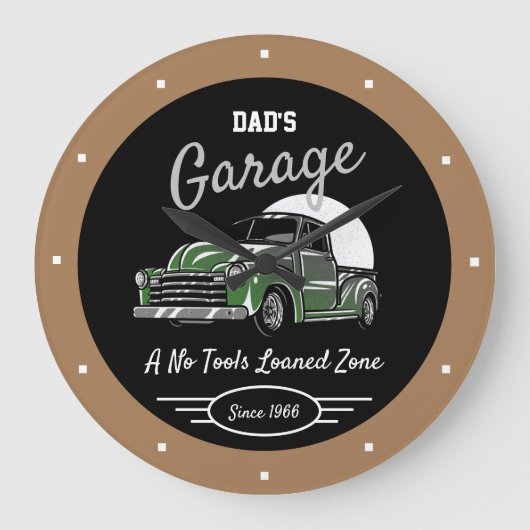 Klassieke Chevy Truck Garage Papa's naam bruine ba Grote Klok (Voorkant)