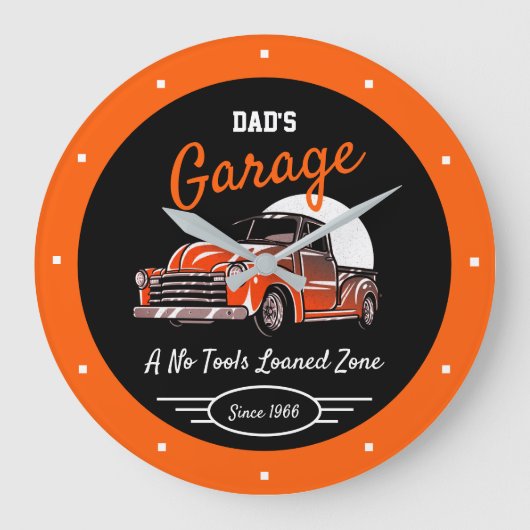 Klassieke Chevy Truck Garage Papa's naam Sinaasapp Grote Klok (Voorkant)