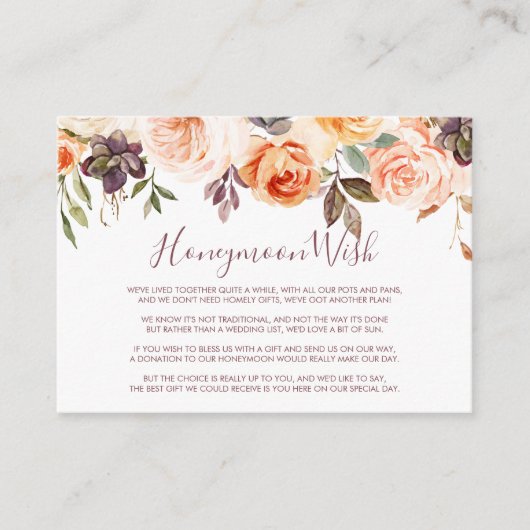 Klassieke Chic Boho Bloemachtige Honeymoon Wens    Informatiekaartje (Voorkant)