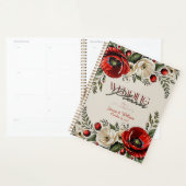 Klassieke Chic Burguandy Poppy Floral Ivory Weddin Planner (Display)