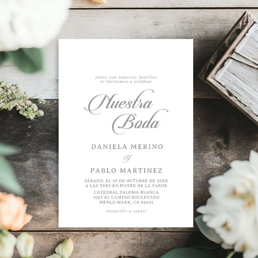 Klassieke Chic Calligrafie Nuestra Boda Bruiloft Kaart