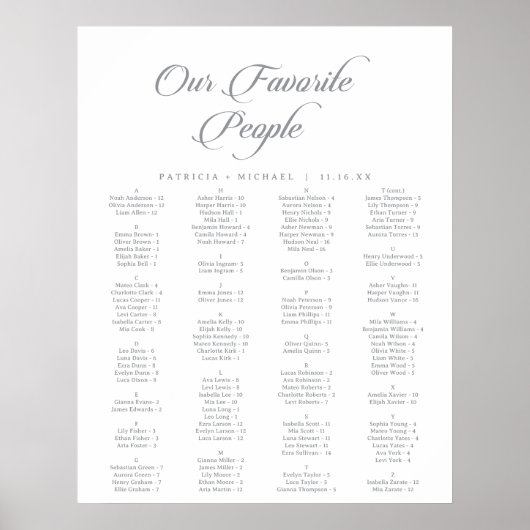 Klassieke Chic Calligrafie Printbare Zitplaats Gra Poster (Voorkant)