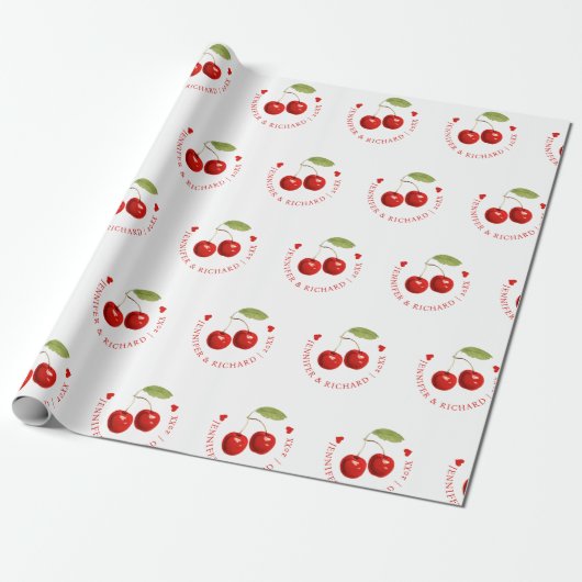 Klassieke Chic  Cherry Red White bruid bruidegom Cadeaupapier (Uitgerold)