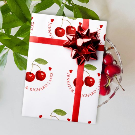 Klassieke Chic Cherry Red White bruid bruidegom Cadeaupapier