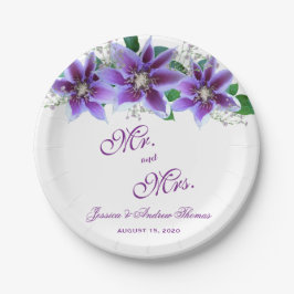 Klassieke Chic Clematis Bruiloft Papieren Bordje