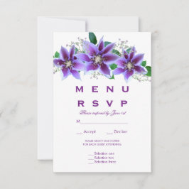 Klassieke Chic Clematis Huwelijksmenu RSVP Kaartje