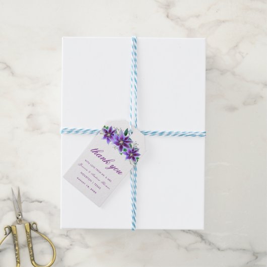 Klassieke Chic Clematis Trouw Bedankt Cadeaulabel (Met Touw)