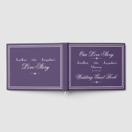 Klassieke Chic Dusty Paarse & White Script Wedding Gastenboek