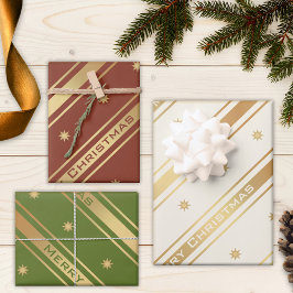 Klassieke Chic Gold Stars en Stripes Kerstmis Inpakpapier Vel