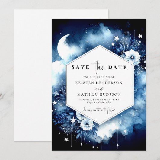 Klassieke Chic Maanverlichte bruiloft Save The Date (Voorkant / Achterkant)