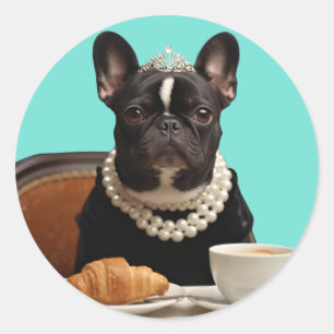 Klassieke Chic Ontbijtposter–Geïnspireerde Pug-kun Ronde Sticker