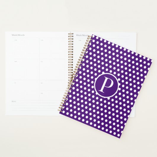 Klassieke Chic Paarse initialen letter Polka Dot Planner (Display)
