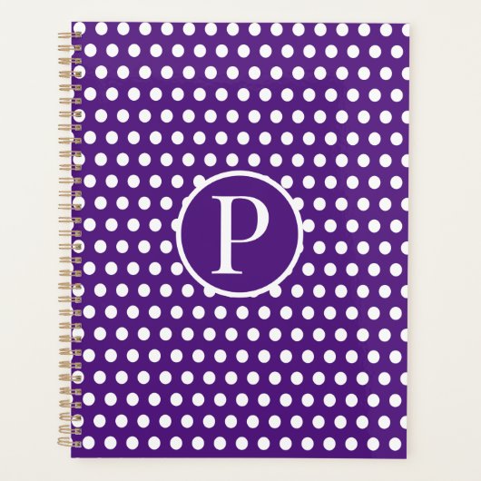 Klassieke Chic Paarse initialen letter Polka Dot Planner (Voorkant)