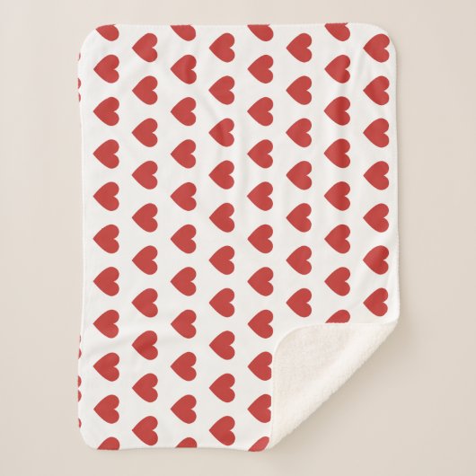 Klassieke Chic Schattigee Rode Hart Patroon op Wit Sherpa Deken (Voorkant)