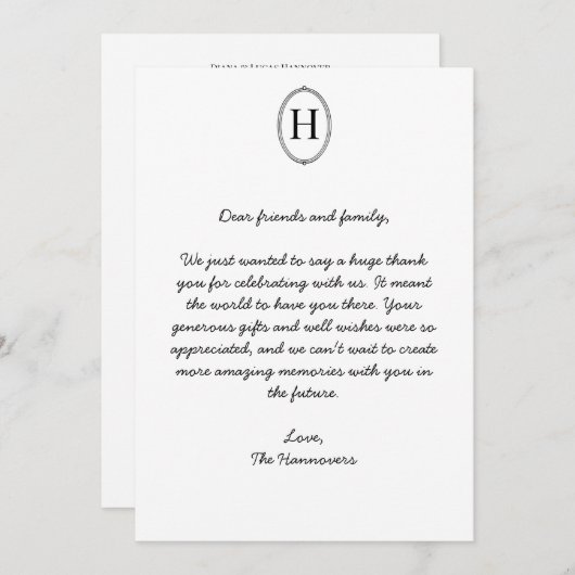 Klassieke Chic Wedding Bedankt Card (Voorkant / Achterkant)