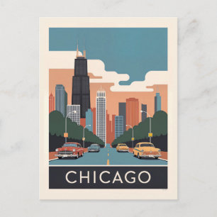 Klassieke Chicago Illinois Stadssilhouet Auto's Re Briefkaart
