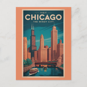 Klassieke Chicago Illinois Winderige Stad Silhouet Briefkaart