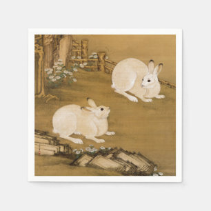 Klassieke Chinese kunst twee witte konijnen schild Servet