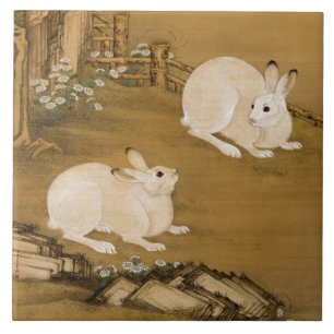 Klassieke Chinese kunst twee witte konijnen schild Tegeltje