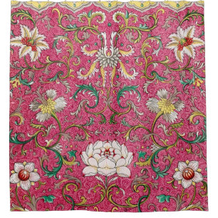 Klassieke Chinese thee tijd bloemenpatroon in roze Douchegordijn