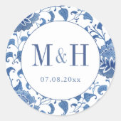 Klassieke Chinoiserie Monogram bruiloft gunst Ronde Sticker (Voorkant)