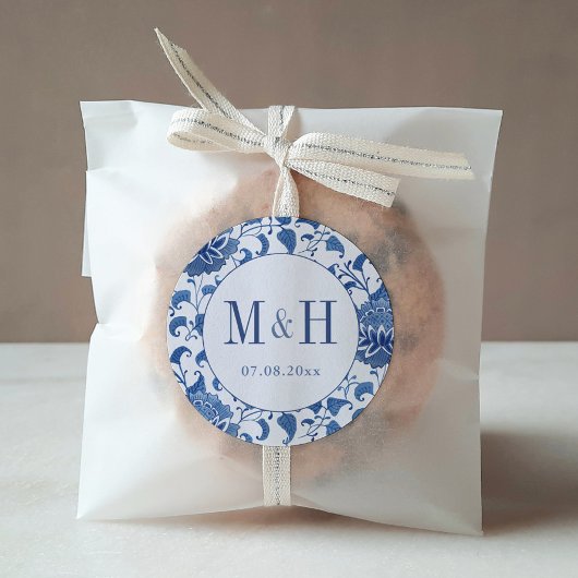 Klassieke Chinoiserie Monogram bruiloft gunst Ronde Sticker