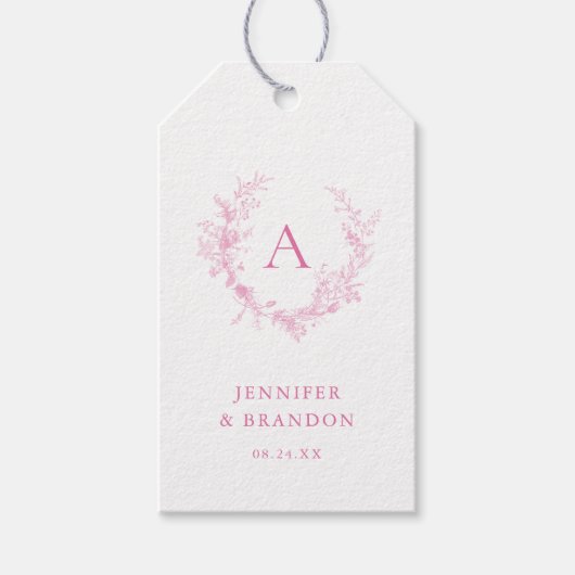 Klassieke Chinoiserie Roze Monogram Bruiloft Cadeaulabel (Voorkant)