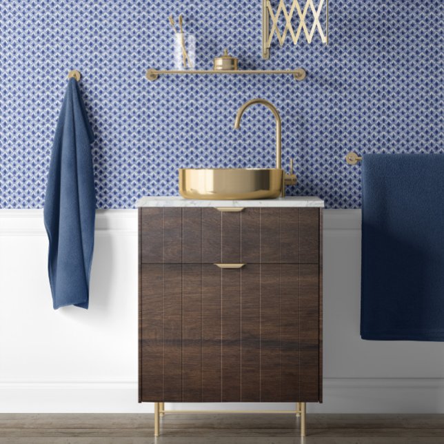 Klassieke Chinoiserie Scallop Patroon Blauw en Wit Behang (Creator heeft geüpload)