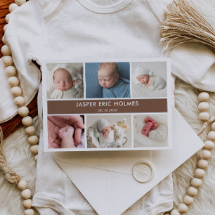 Klassieke Chique Baby Fotocollage Aankondigingskaa Kaart
