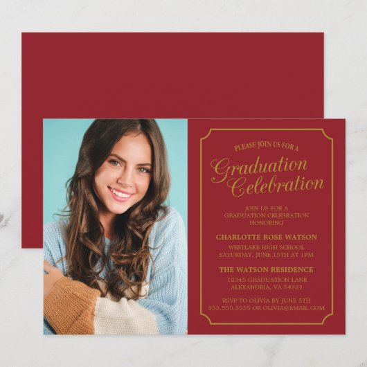 KLASSIEKE CHIQUE ELEGANTE GRADUATIE PARTY UITNODIG KAART (Voorkant / Achterkant)