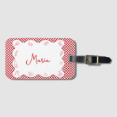 Klassieke chique Italiaans-thema naam rood geruit Bagagelabel (Voorkant (horizontaal))